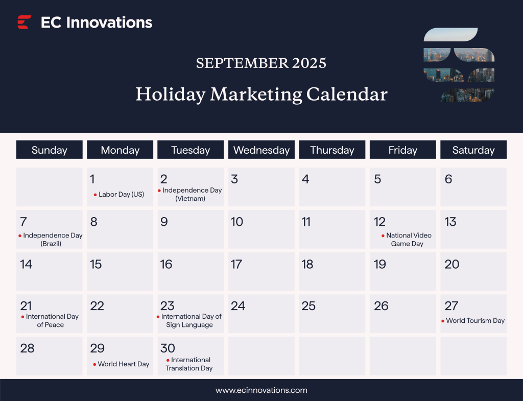 Holiday marketing calendar for September 2025, highlighting key dates and promotional opportunities for businesses.